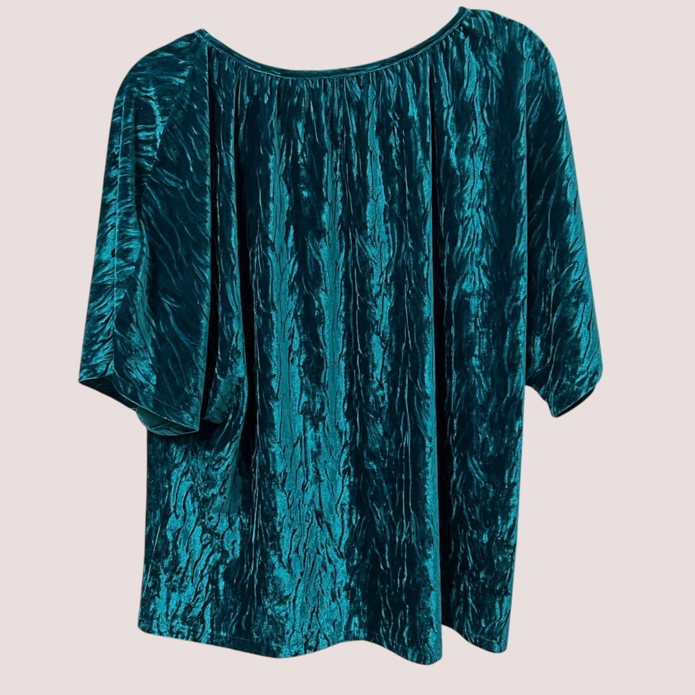 Beautiful Lawrence Zarian Teal Crushed Velvet Blouse Top Women’s Large - Picture 8 of 15